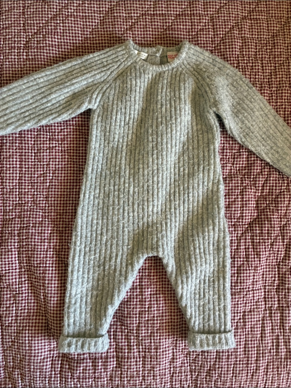 Zara 3-6 months Cozy Gray Ribbed Baby One-Piece